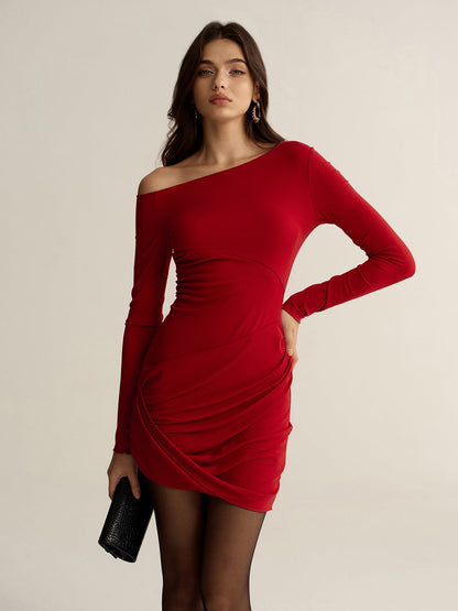 Slim-Fit Off-Shoulder Ruched Mini Dress
