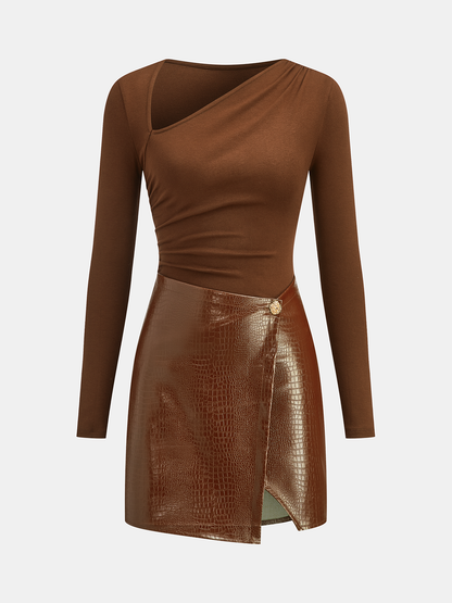 Faux Leather Paneled Knit Mini Dress