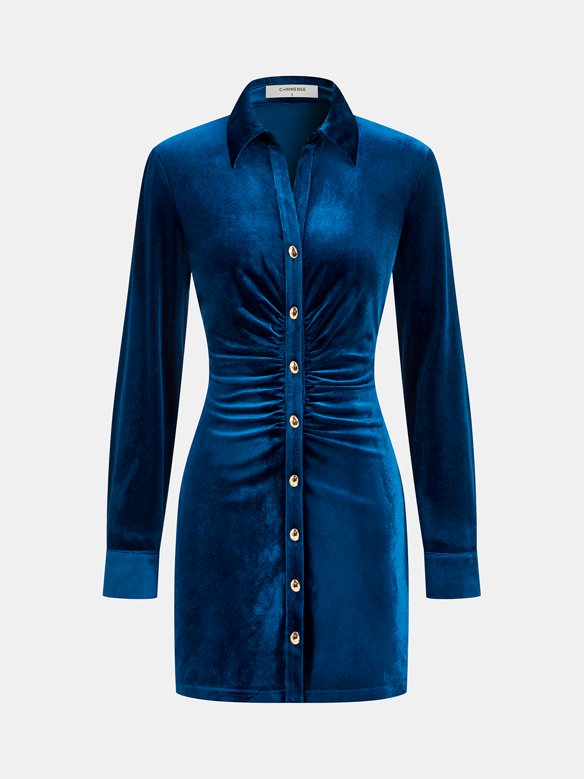 Ruched Velvet Shirt Dress