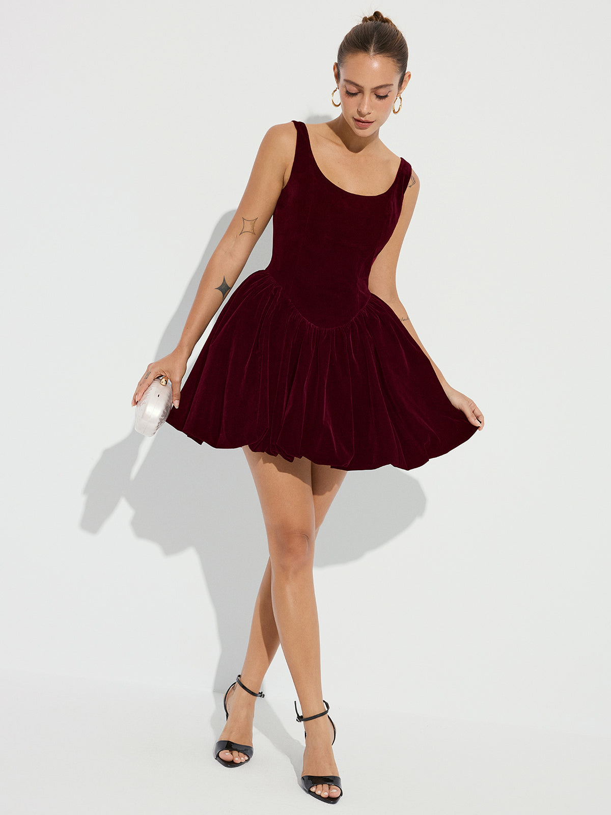 Bubble Hem Velvet Strappy Mini Dress