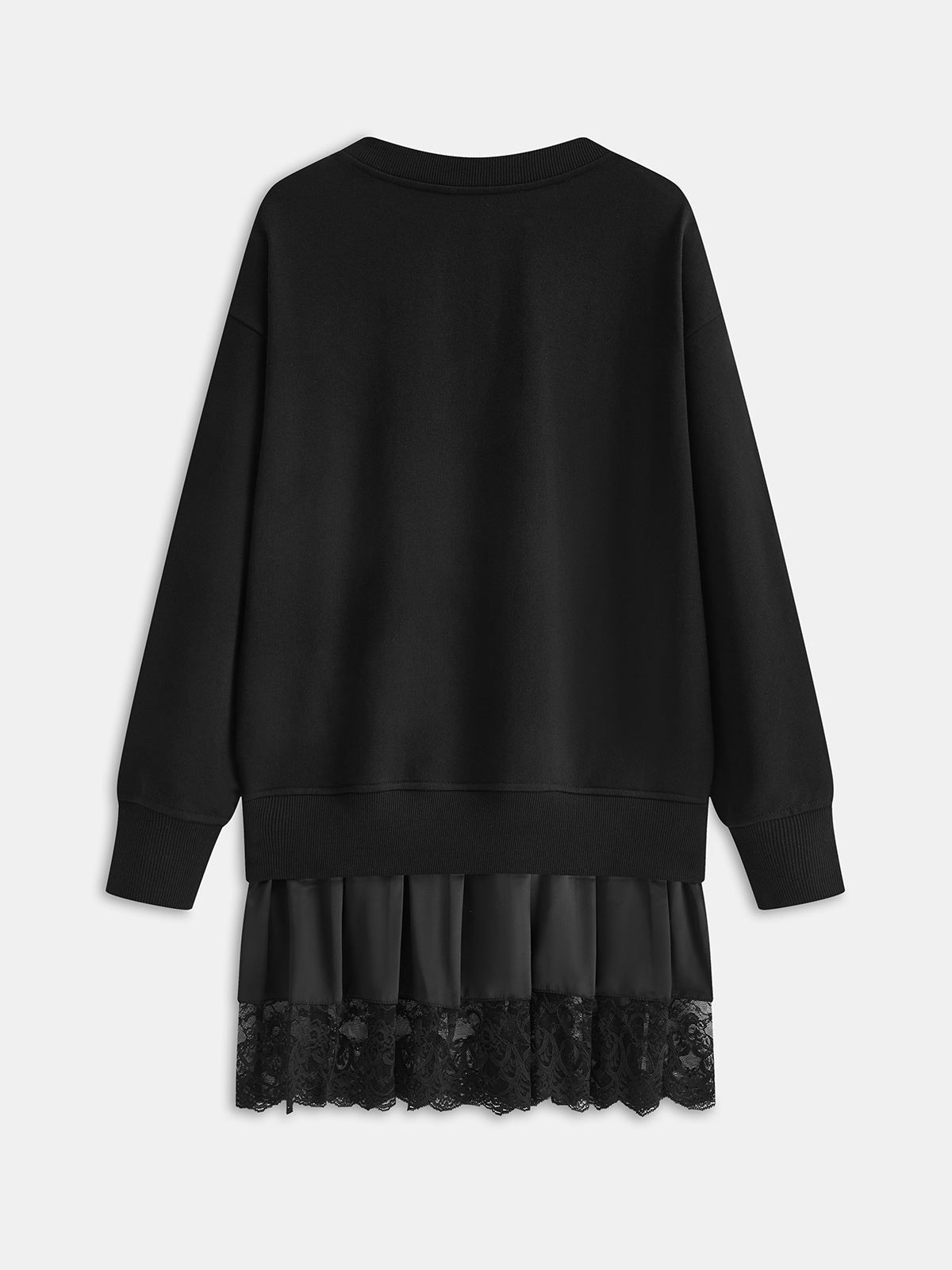 Pleated Hem Lace-Trimmed Sweatshirt Dress