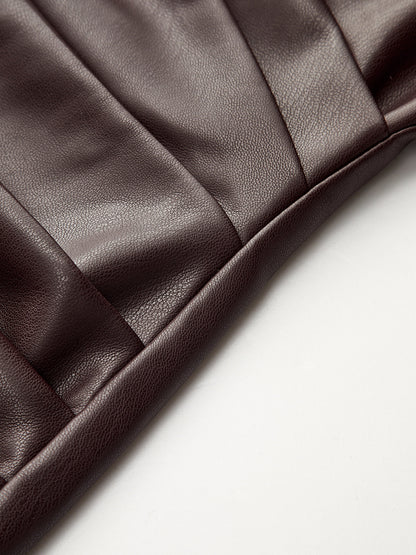 Faux Leather Waist Ruched Dress
