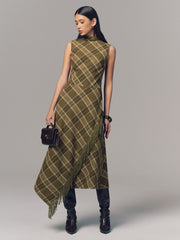 Plaid Fringe Sleeveless Cotton Maxi Dress