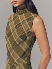 Plaid Fringe Sleeveless Cotton Maxi Dress