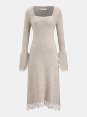 Wool-Blend Lace-Trim Square-Neck Dress