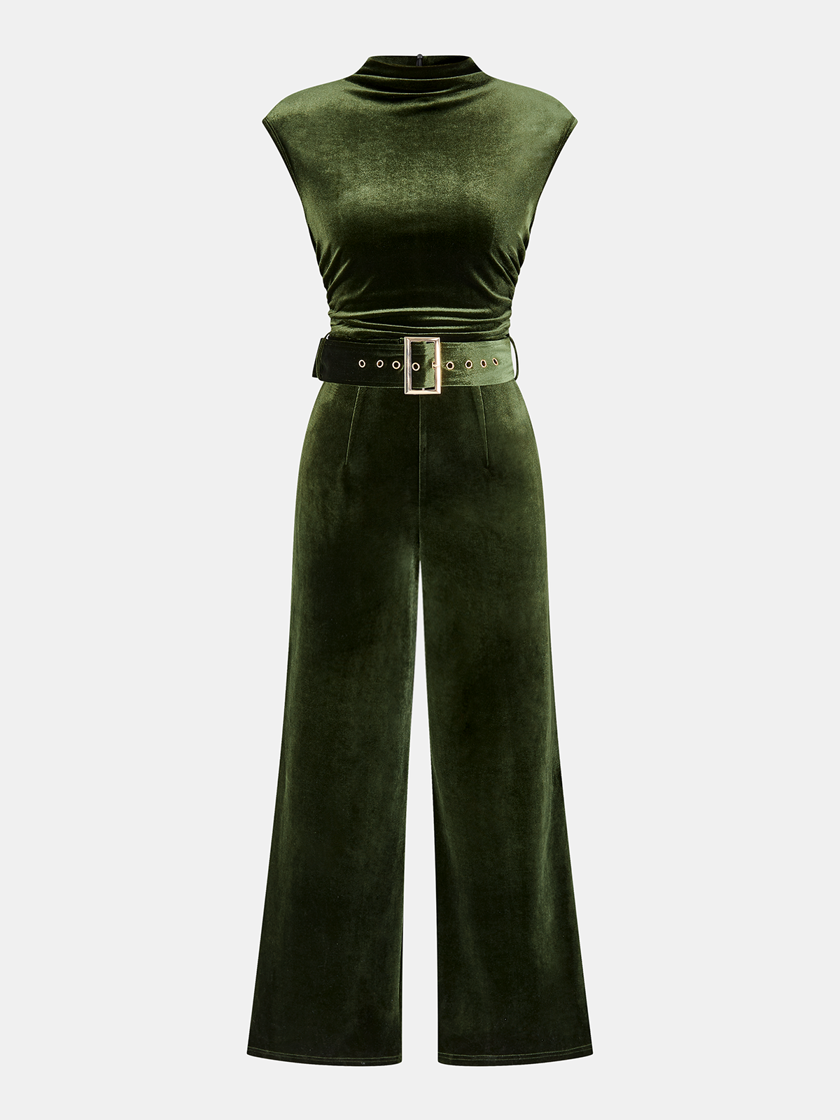 Velvet Sleeveless Belted Wide-Leg Jumpsuit
