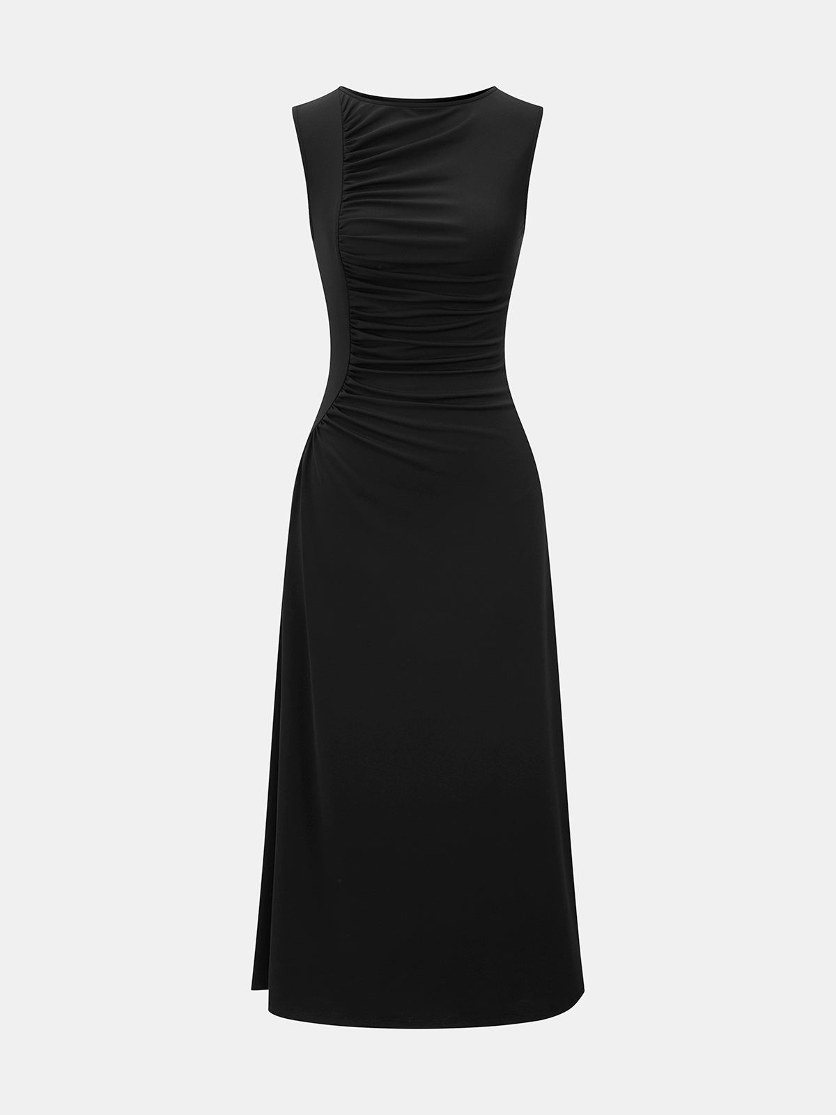 Asymmetric Ruched Sleeveless Maxi Dress