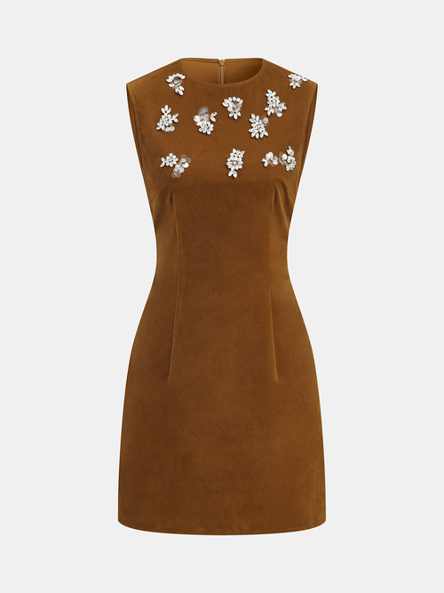 Velvet Sleeveless Mini Dress with Crystal Embellishments