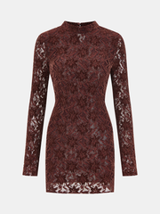 Lace-Jacquard Long-Sleeve Mini Dress