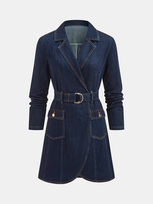 Belted Denim Blazer Dress