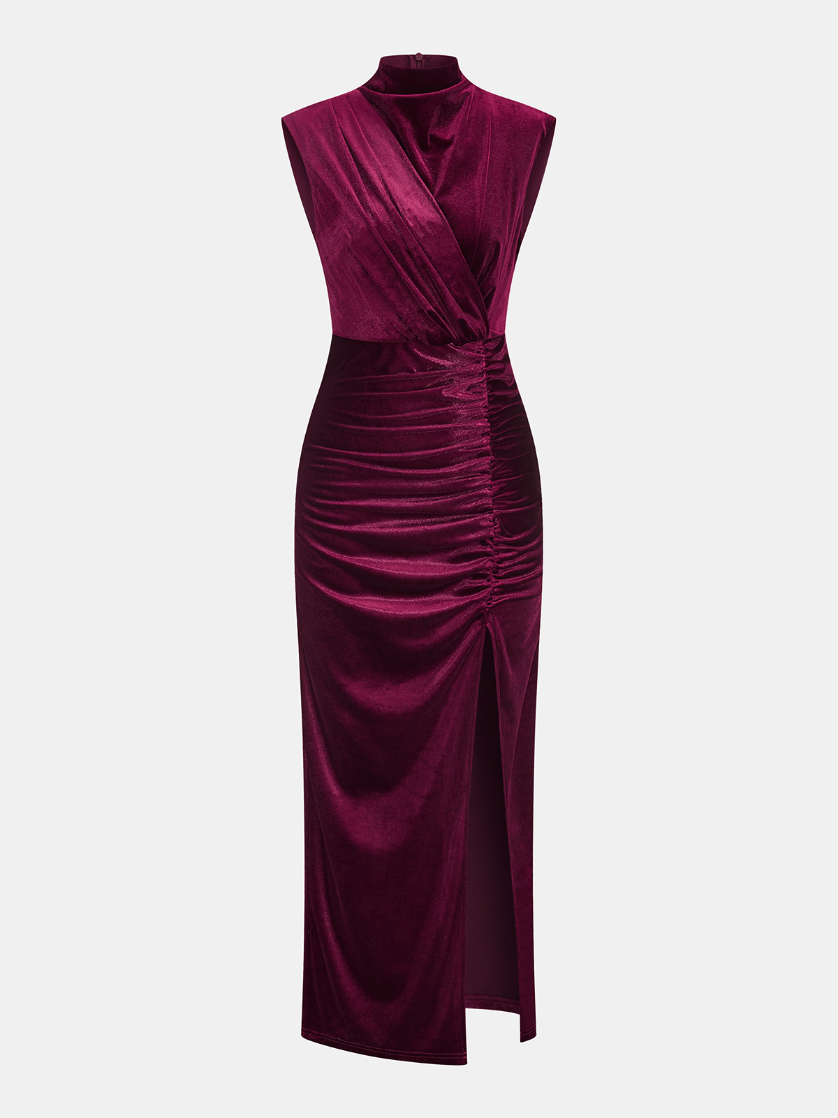 Sleeveless Side Slit Velvet Mock Neck Maxi Dress