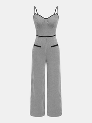 Contrast Trim Houndstooth Cami Jumpsuit