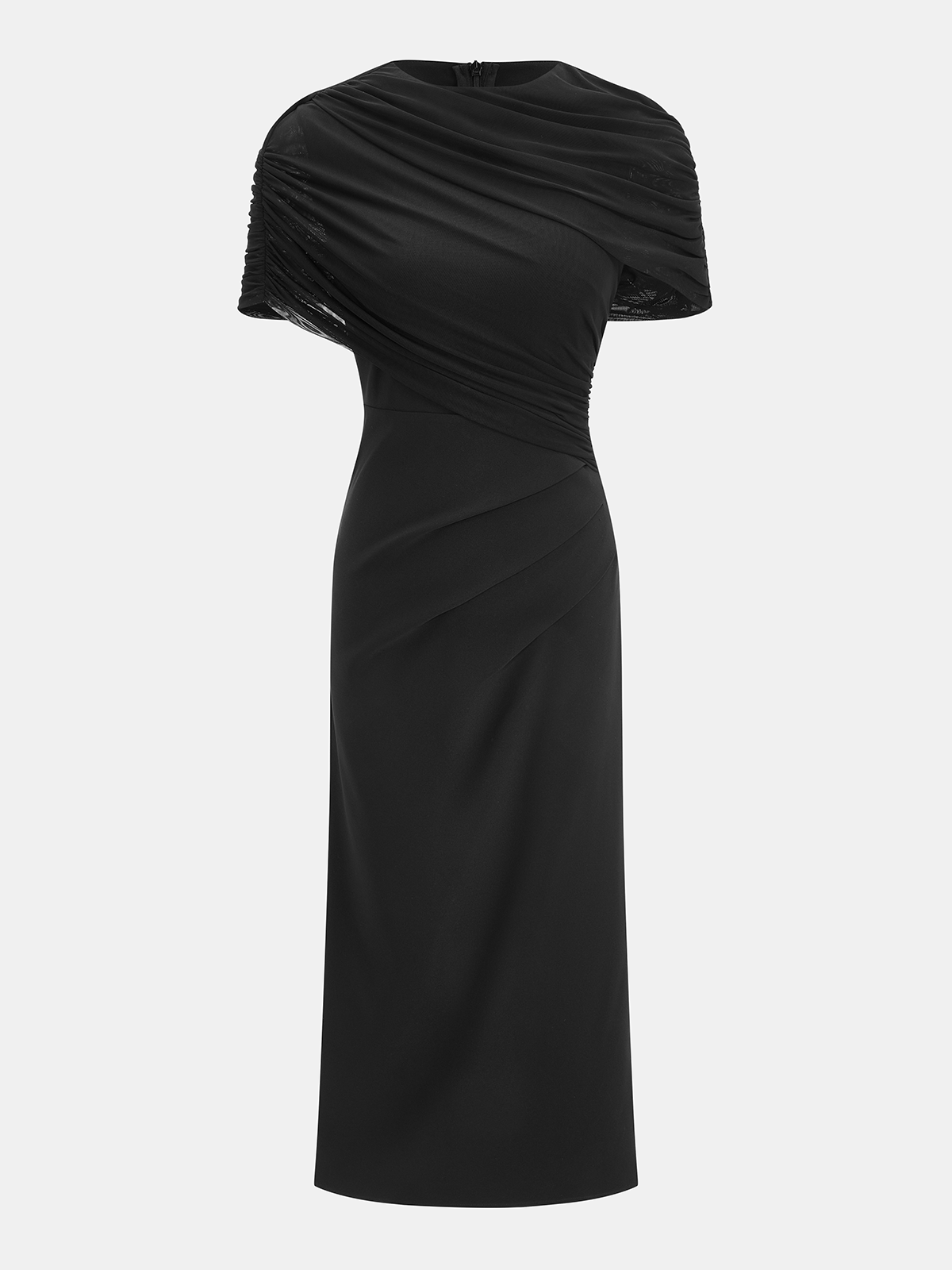 Draped Mesh Cape Sleeve Maxi Dress