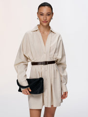 Pleated Cotton-Linen Belted Shirt Dress