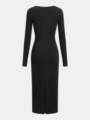 Metal Detail Long-Sleeve Midi Dress