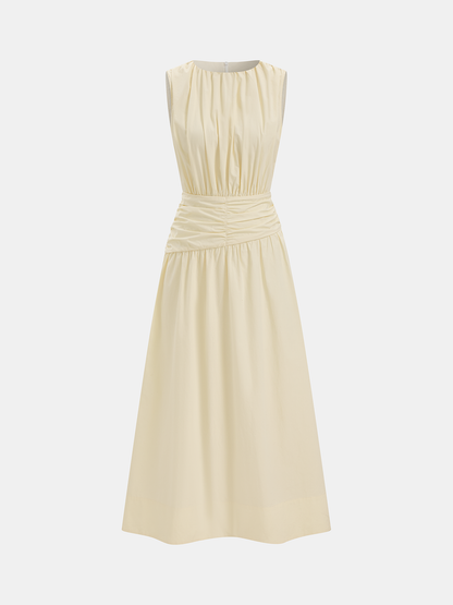 Sleeveless Ruched Waist Midi Dress