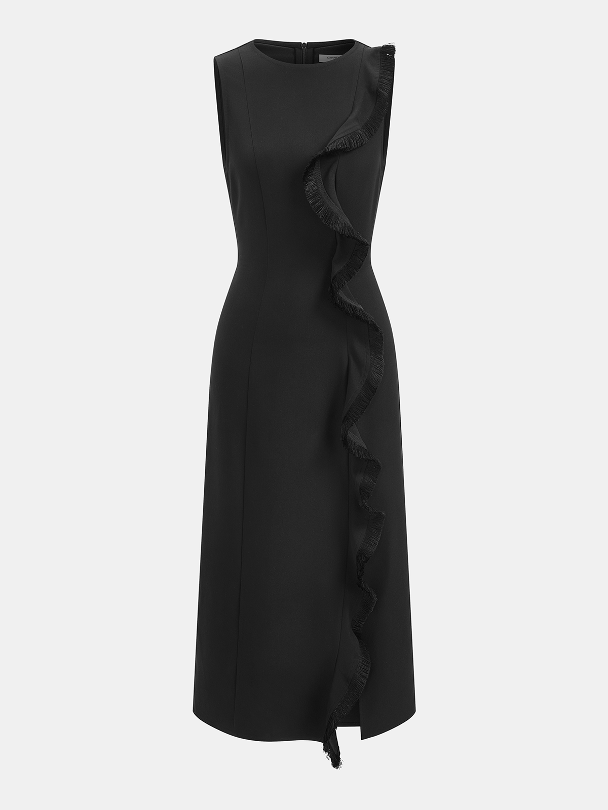Sleeveless Fringe Ruffle Midi Dress