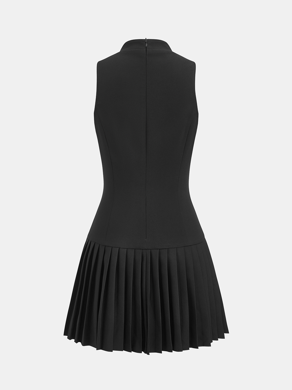 Sleeveless Mock Neck Buckle Pleated Dress