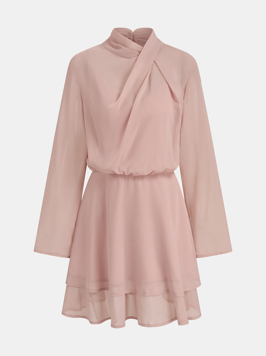 Semi-Sheer Chiffon Long-Sleeve Mini Dress