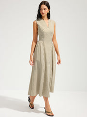 Cotton Blend Check Sleeveless Maxi Dress
