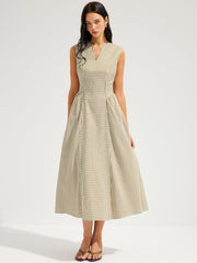 Cotton Blend Check Sleeveless Maxi Dress