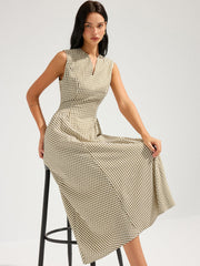 Cotton Blend Check Sleeveless Maxi Dress