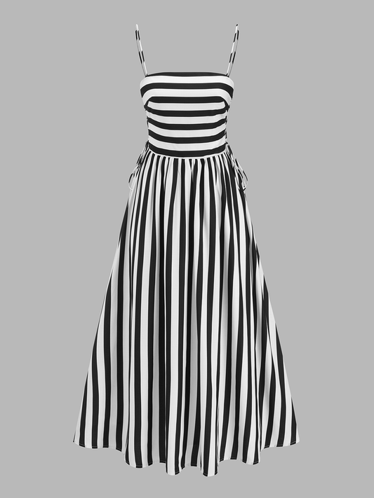 Striped Cami Lace Up Side Maxi Dress