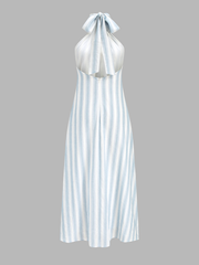 Striped Cotton Halter Maxi Dress