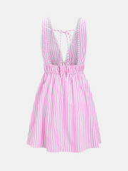Striped Backless Lace Trim Mini Dress