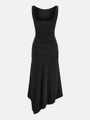 Sleeveless Ruched Asymmetric Maxi Dress