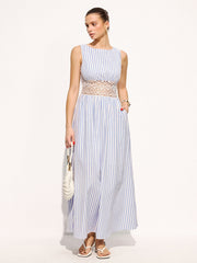 Striped Sleeveless Lace Waist Maxi Dress
