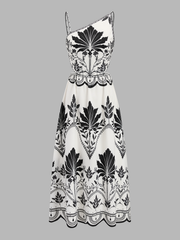 Leaf Print Cutout Asymmetrical Cami Maxi Dress