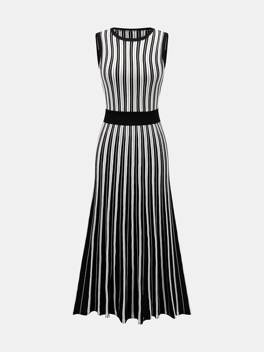 Striped Sleeveless Knit Midi Dress