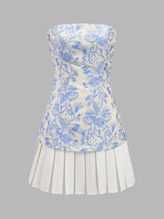 Strapless Floral Pleated Mini Dress