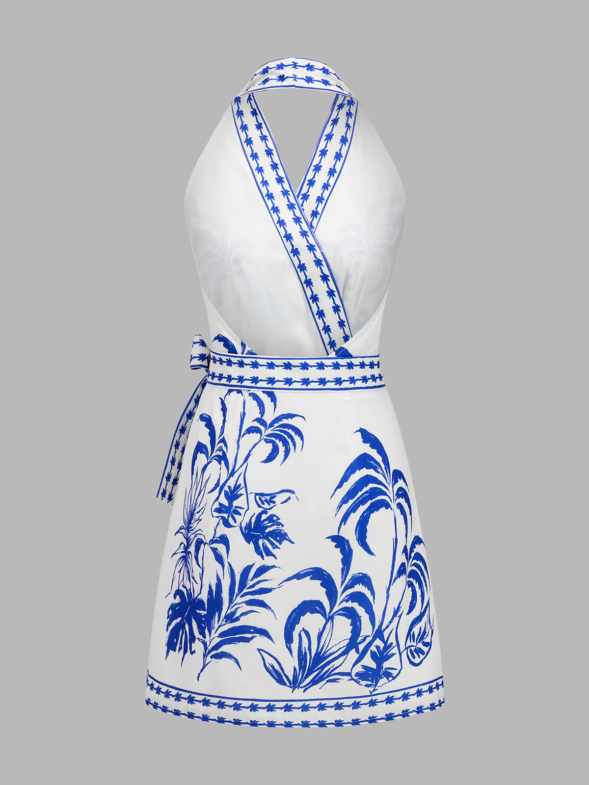 Botanical Print Halter Wrap Dress