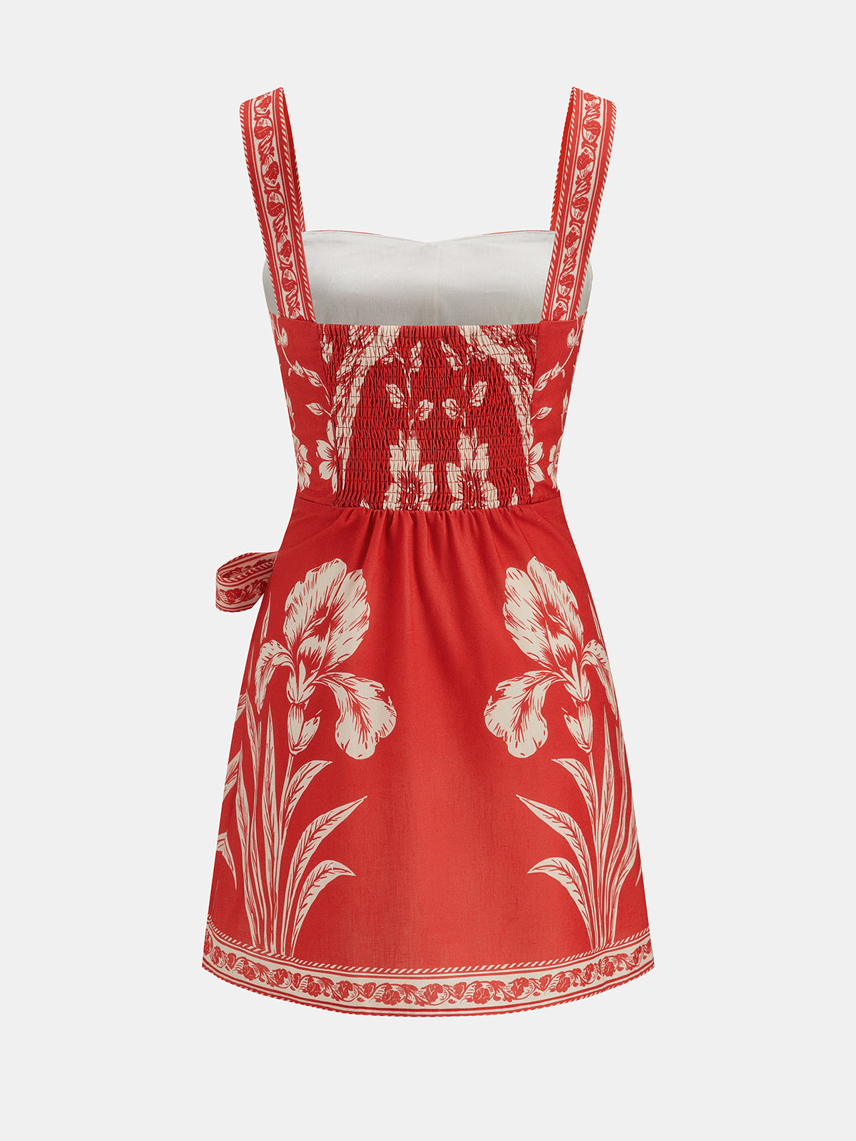 Floral Bird Print Wrap Tie Mini Dress