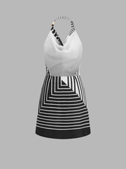 Geometric Print Halter Tie Waist Mini Dress