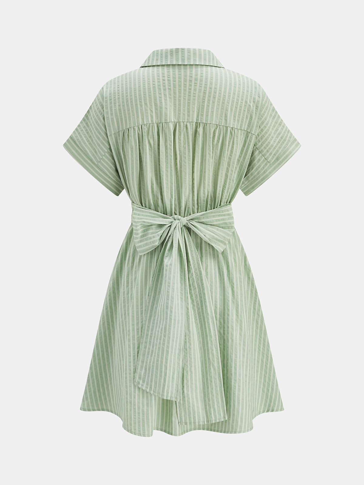 Striped Short Sleeve Tie-Back Shirt Dress