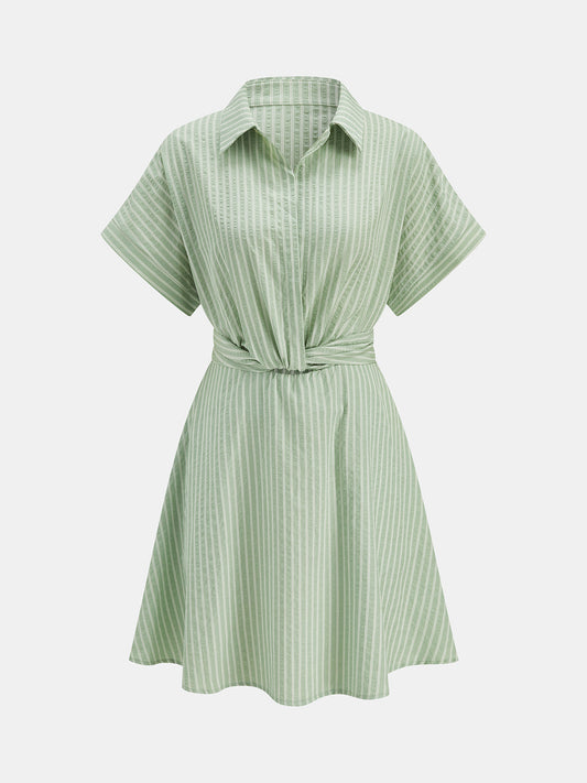 Striped Short Sleeve Tie-Back Shirt Dress