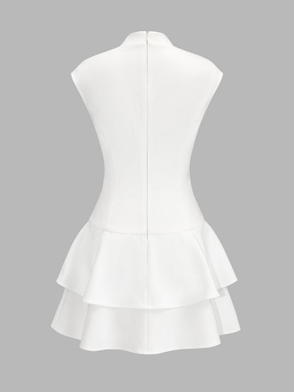 V Neck Sleeveless Tiered Ruffle Mini Dress