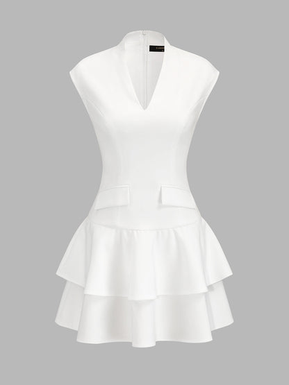 V Neck Sleeveless Tiered Ruffle Mini Dress
