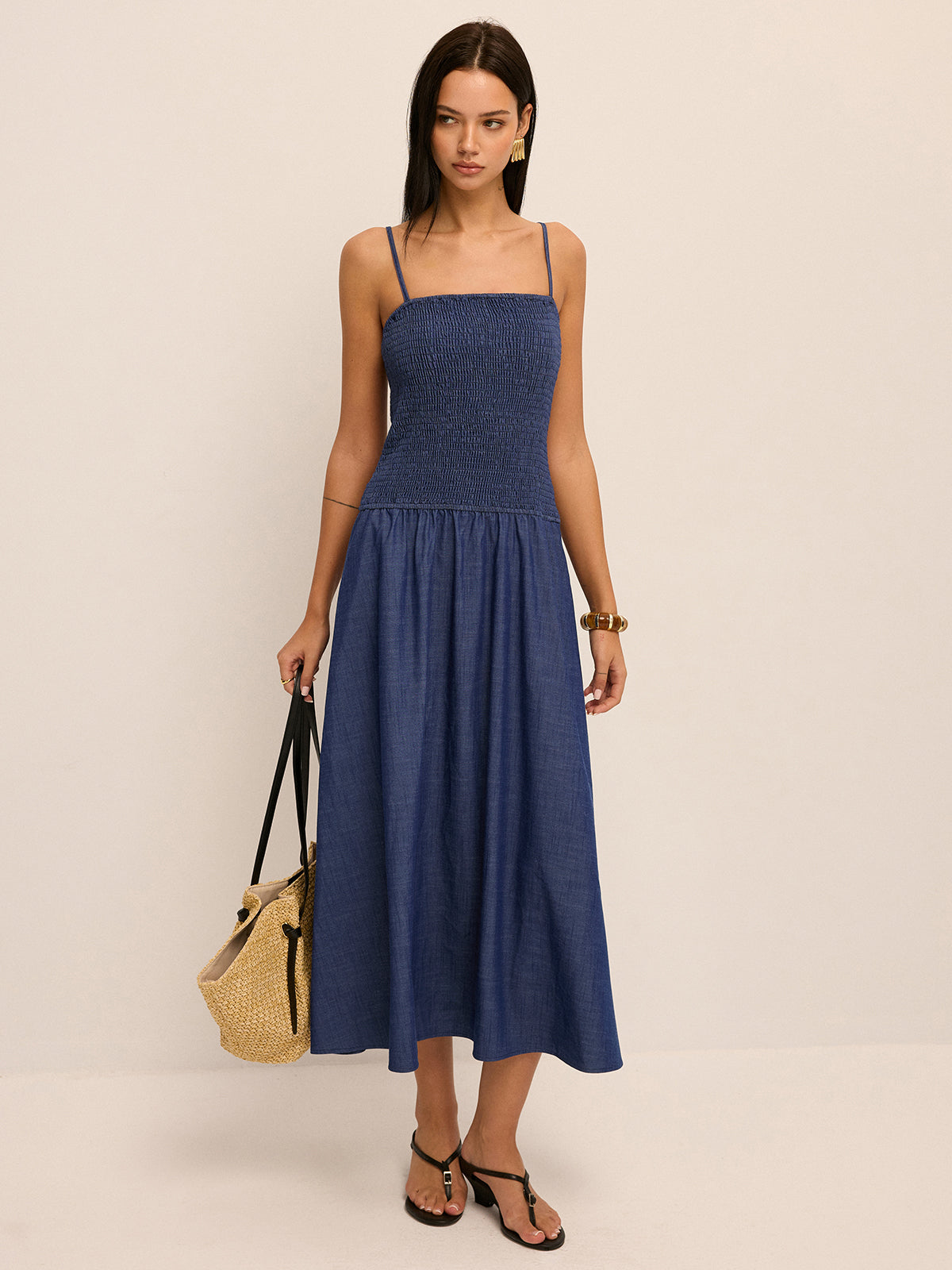 Smocked Bodice Cami Midi Dress