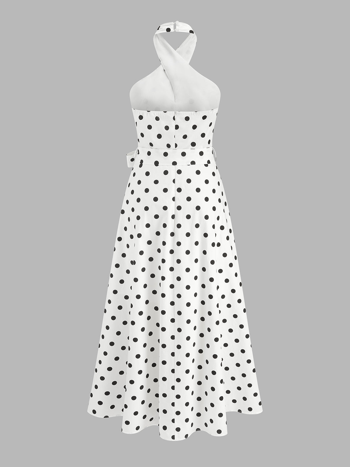 Polka Dot Halter Belted Cotton Midi Dress