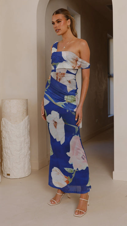 Lena Maxi Dress - Dark Blue Floral