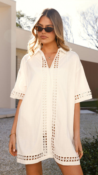 Halia Mini Shirt Dress - White