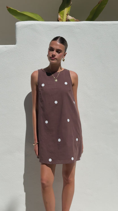Natala Shift Mini Dress - Chocolate / White Polka Dot