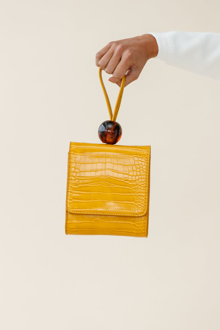 Audrey Wrist Strap Bead Purse Yellow