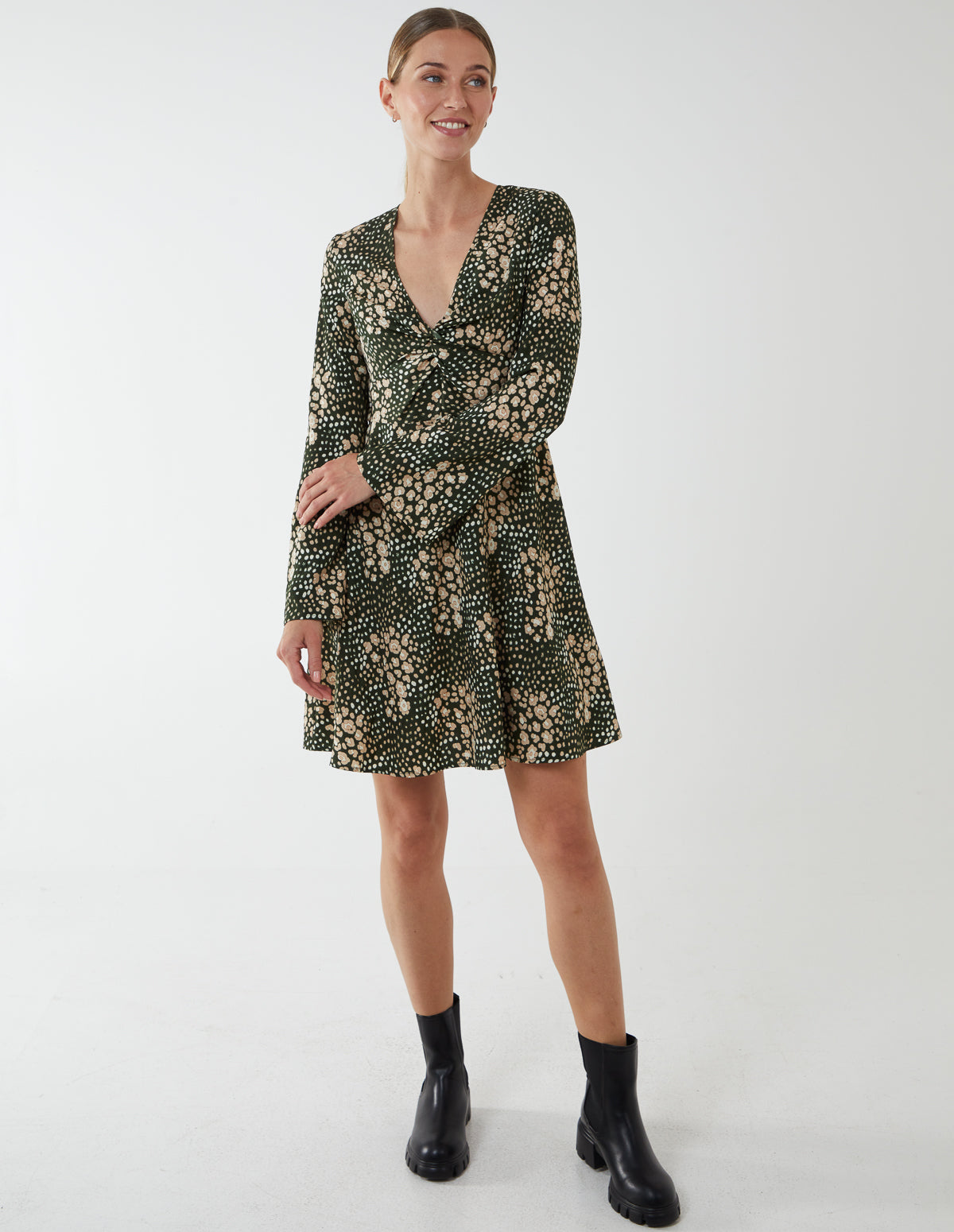 Twist Front Mini Skater Dress