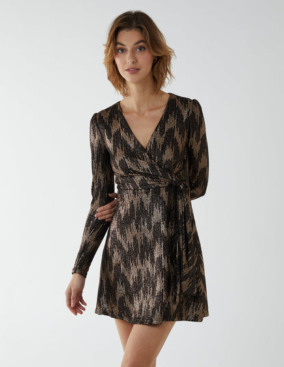 Fixed Wrap Skater Dress With Tie