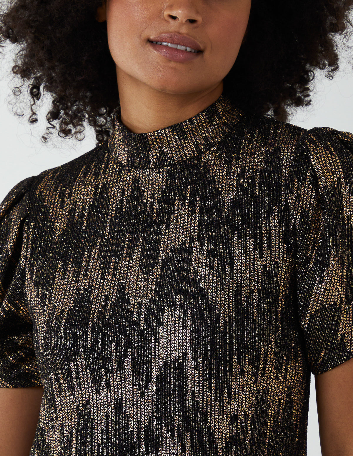 Foil Zig Zag Puff Sleeve Swing Dress